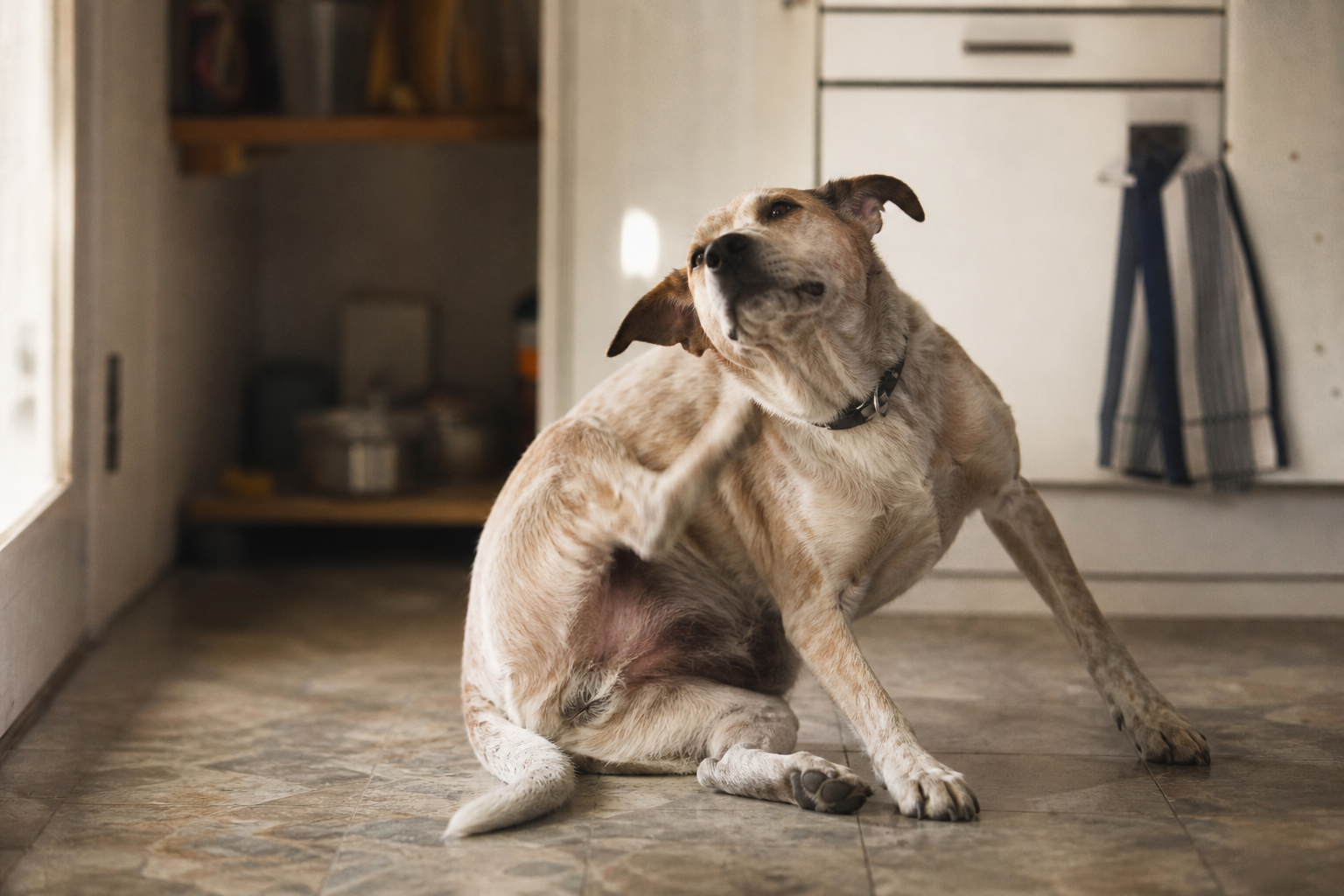 Hund kratzt sich