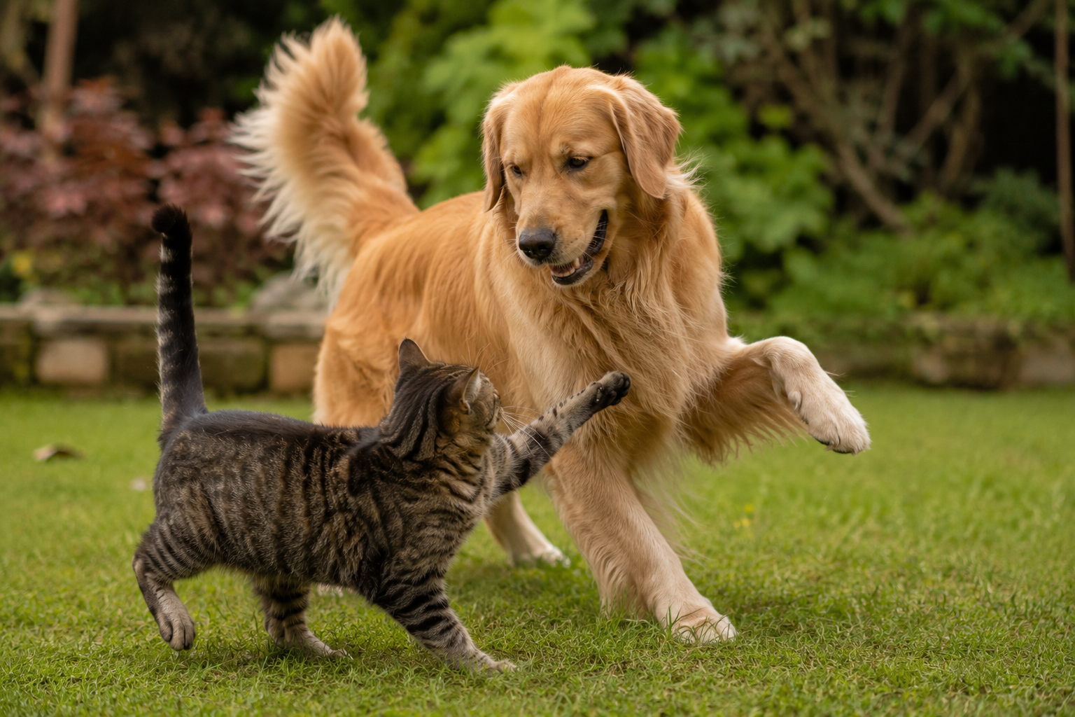 Hund und Katze spielen