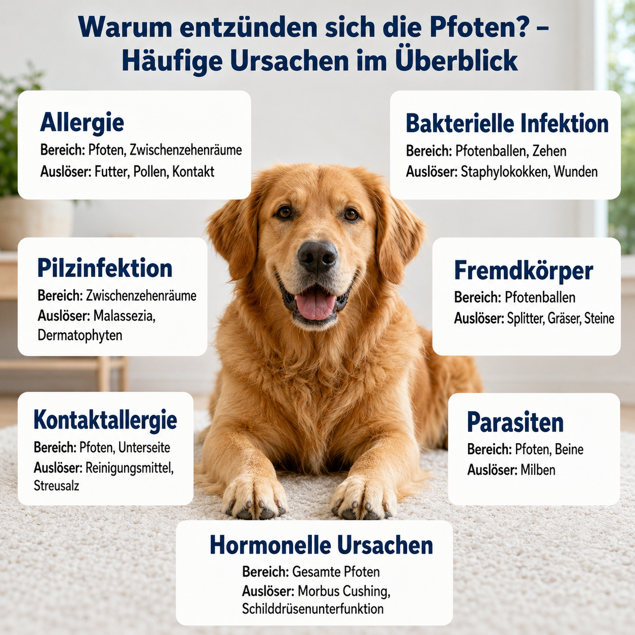 Infografik: Ursachen von Pfotenentzündungen beim Hund