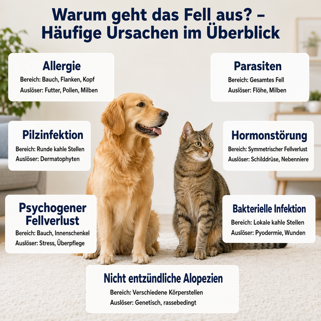 Infografik: Ursachen von Fellverlust bei der Katze