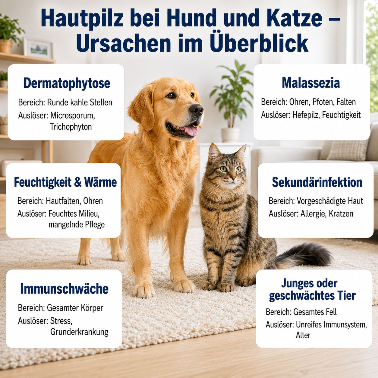 Infografik: Ursachen von Hautpilz bei Hund und Katze