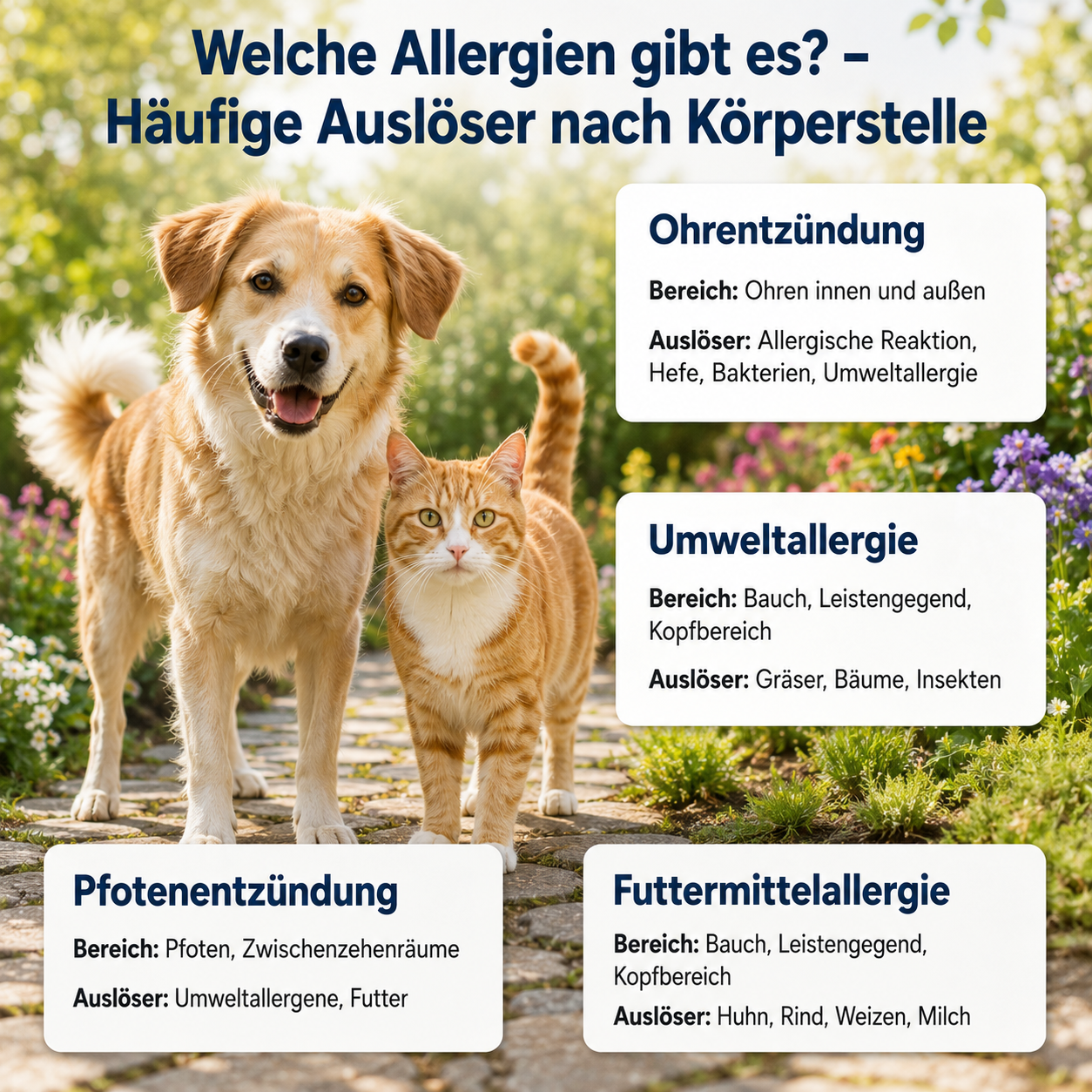 Infografik: Allergien beim Tier – Häufige Auslöser nach Körperstelle
